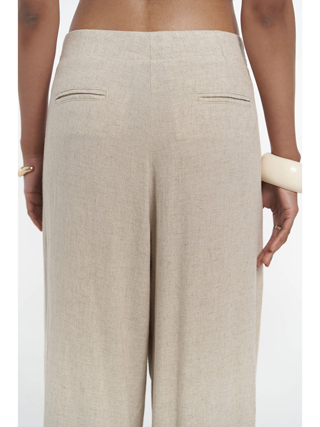 Mahoney Bej Keten Palazzo Pantolon-6
