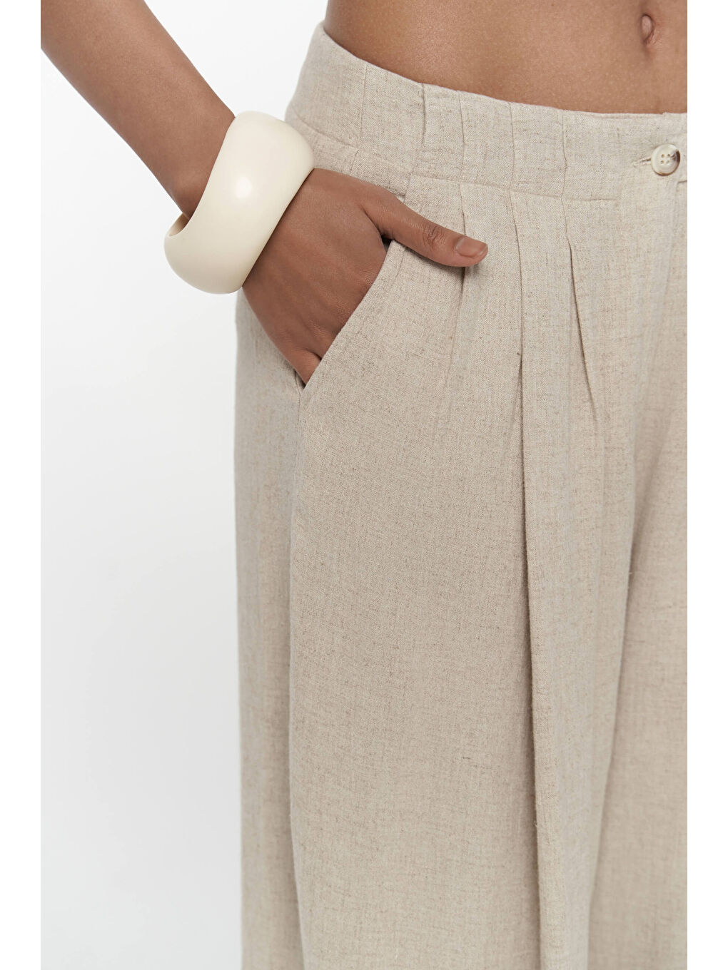 Mahoney Bej Keten Palazzo Pantolon-7