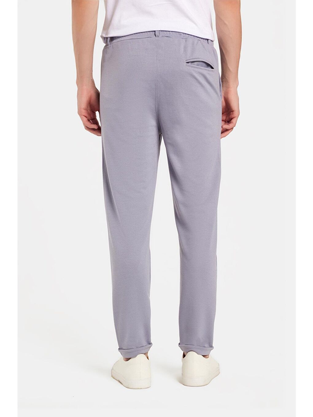 Erkek Slim Fit Pamuklu Beli Bağlamalı Yan Cepli Katlamalı Paça Jogger Gri Pantolon-4