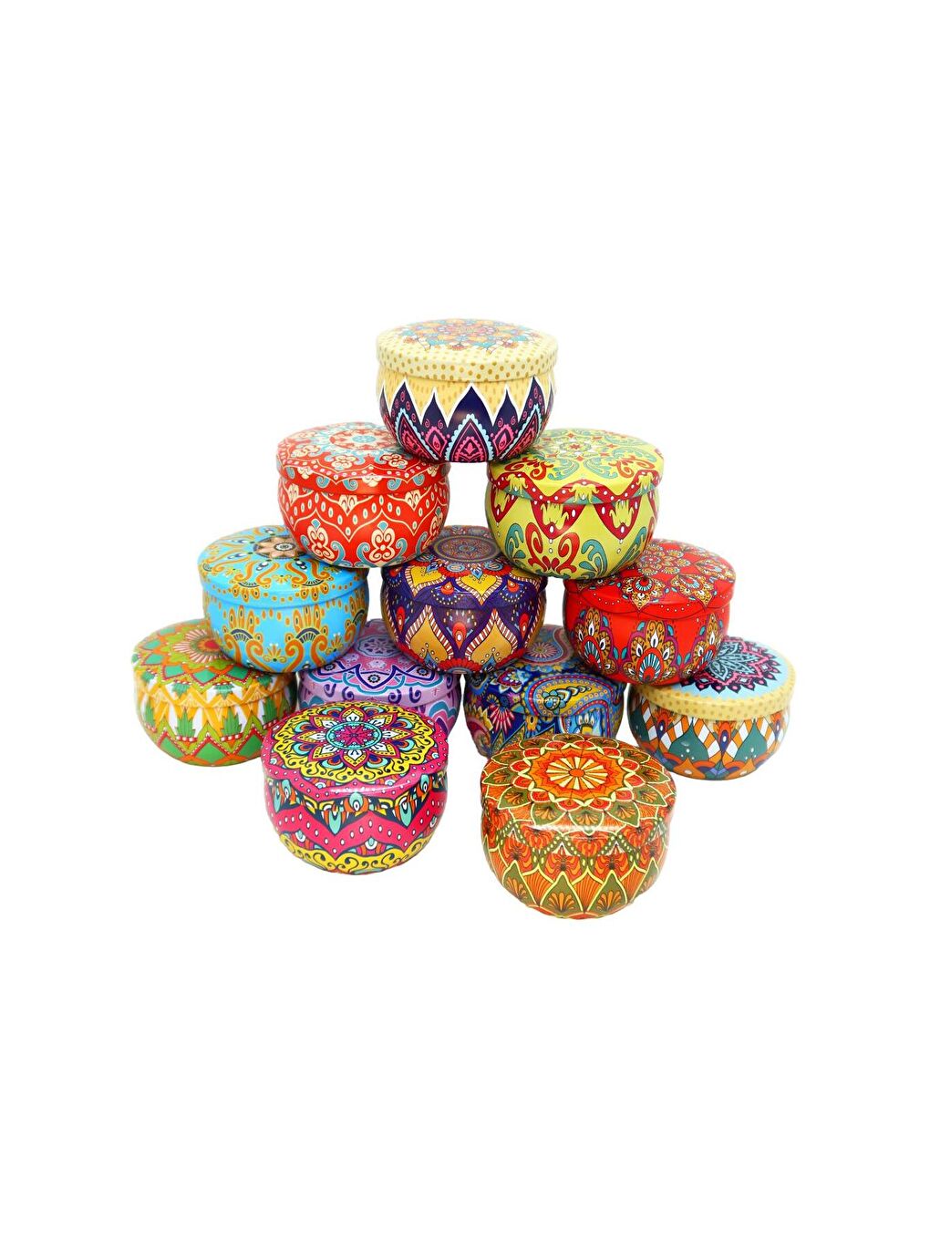 Karışık Mandala Desenli Metal Kutuda Orta Boy Kokulu Mum-2