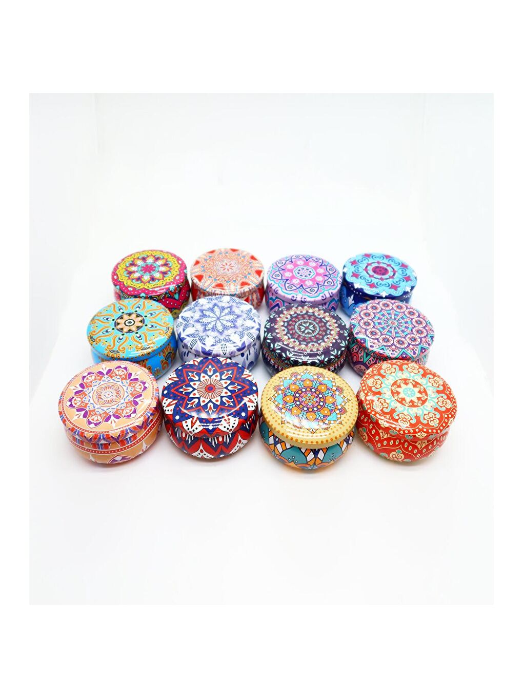 Karışık Mandala Desenli Metal Kutuda Büyük Boy Kokulu Mum-1