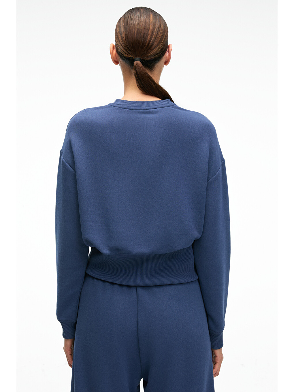 Sorellıa Kadın Bisiklet Yaka Üzerine Oturan Beli Korseli Baskılı Regular Lacivert Sweatshirt-4