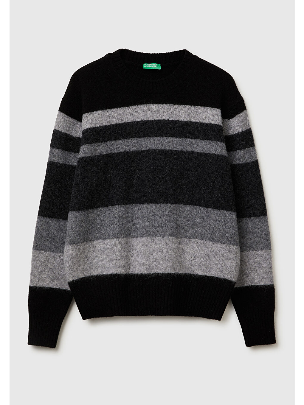 Erkek Siyah %100 Yün Renk Bloklu Bisiklet Yaka Kazak