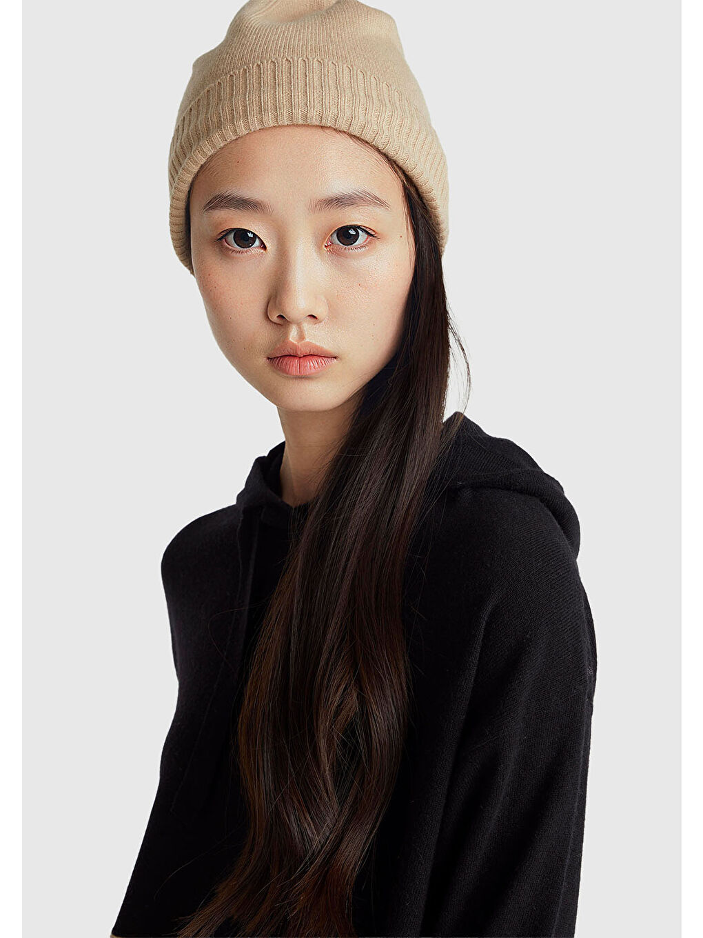 Siyah Kadın Sİyah Yün ve Kaşmir Karışımlı Kapüşonlu Kazak-5