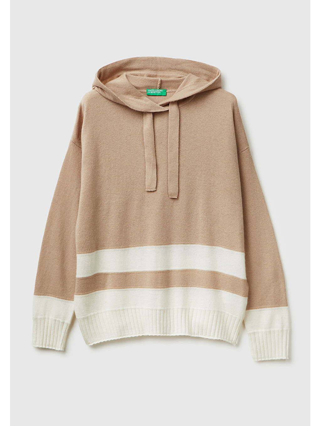 Kadın Bej Yün ve Kaşmir Karışımlı Kapüşonlu Kazak-1