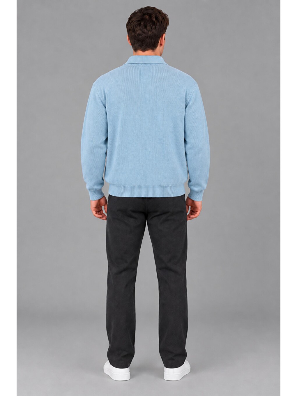 Mavi Oversize Düğmeli Yaka Örgü Kazak Dp 17501_10063-5