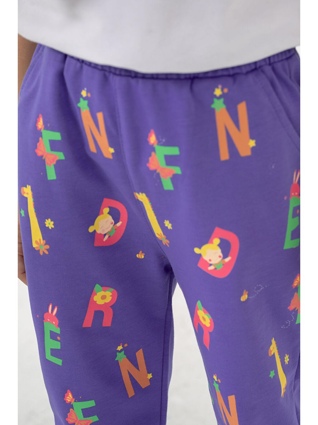 Mavi Tüm Alan Baskılı Kız Çocuk Eşofman Altı-4