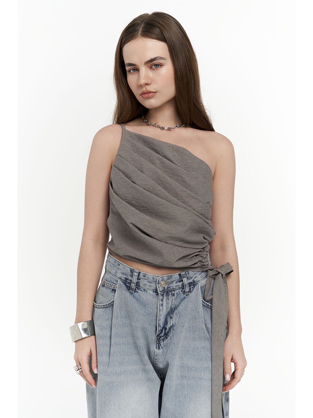 Calista Bağlamalı Gri Crop-1