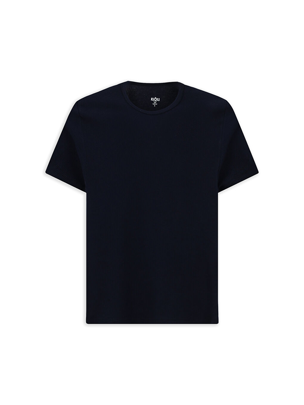 Lacivert Bisiklet Yaka Slim Fit Dar Kesim Pamuk Fitilli Tişört-1