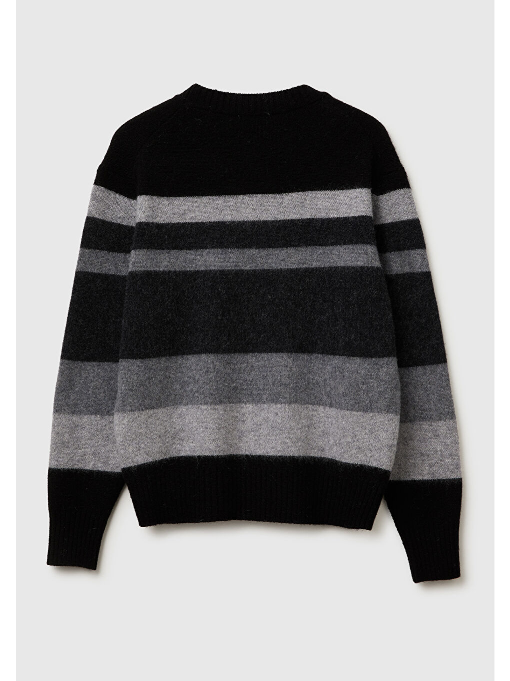 Erkek Siyah %100 Yün Renk Bloklu Bisiklet Yaka Kazak-1