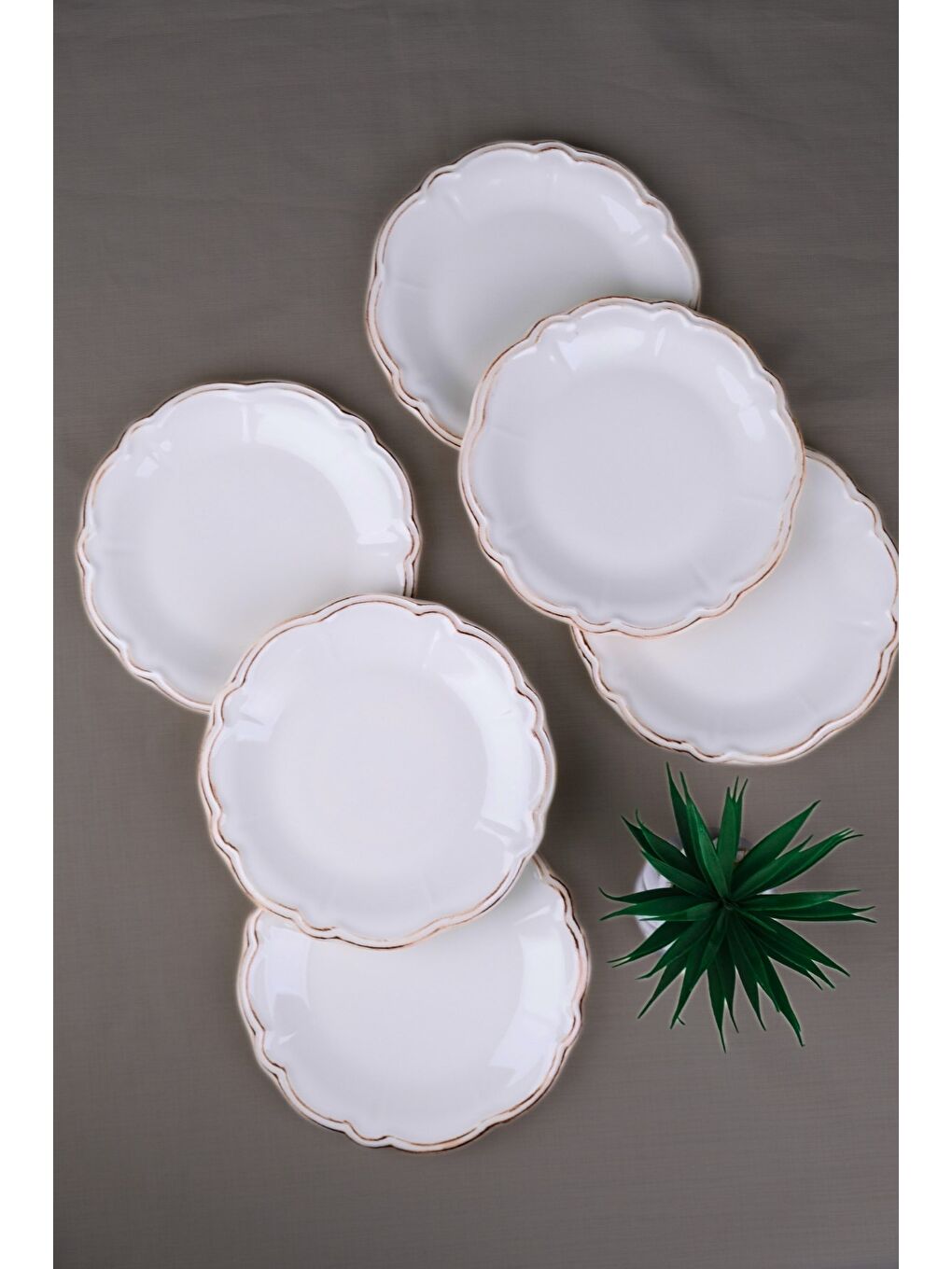 Beyaz Porselen Antik Stoneware Pasta Tabağı 20,50cm 6 Kişilik 6 Parça