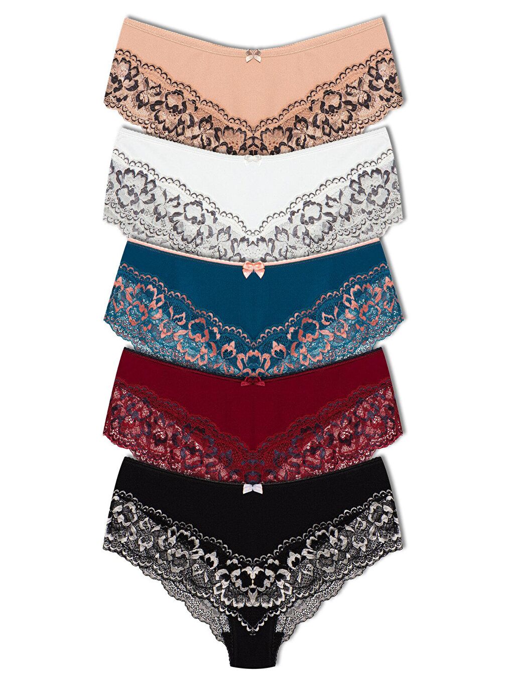 Karışık Paçası Çift Renk Dantel Kadın Külot 5'li