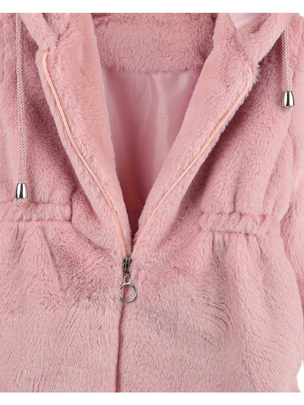 Pembe Kız Çocuk İçi Astarlı Pelüş Kapüşonlu Mont (6-15 Yaş-2