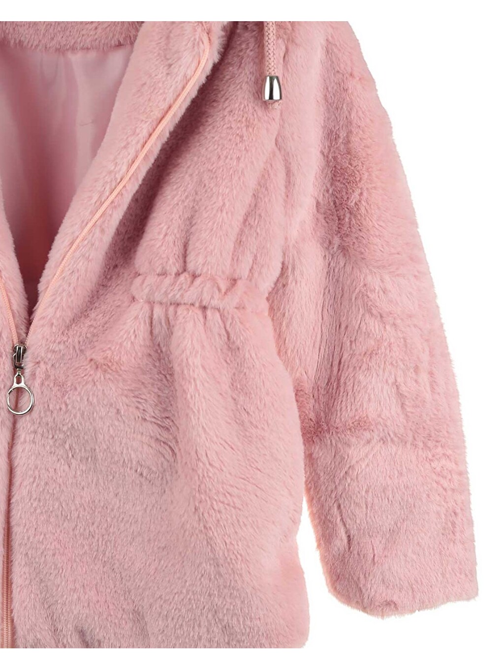 Pembe Kız Çocuk İçi Astarlı Pelüş Kapüşonlu Mont (6-15 Yaş-3
