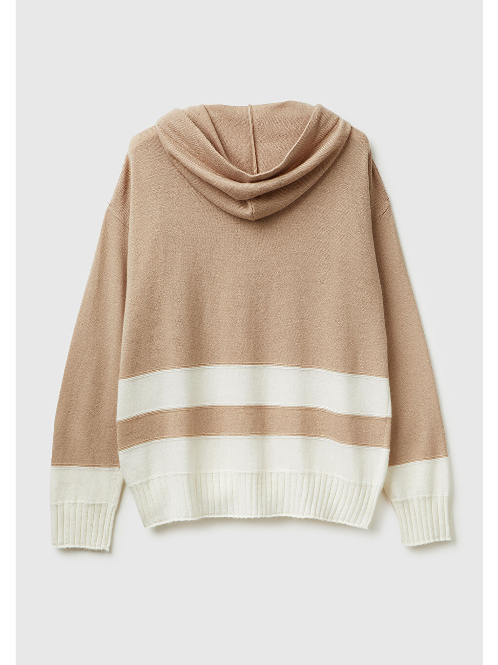 Kadın Bej Yün ve Kaşmir Karışımlı Kapüşonlu Kazak-3