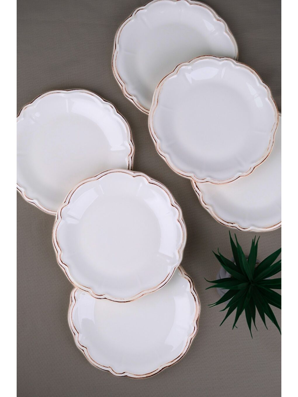 Beyaz Porselen Antik Stoneware Pasta Tabağı 20,50cm 6 Kişilik 6 Parça-1