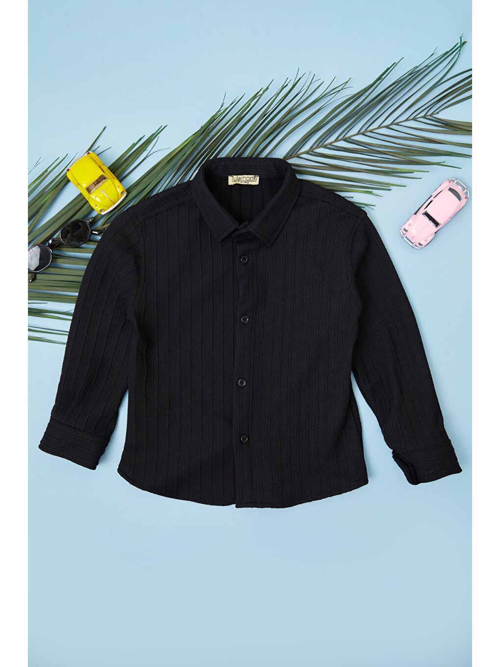 Siyah Jakarlı Düğmeli Erkek Çocuk Gömlek