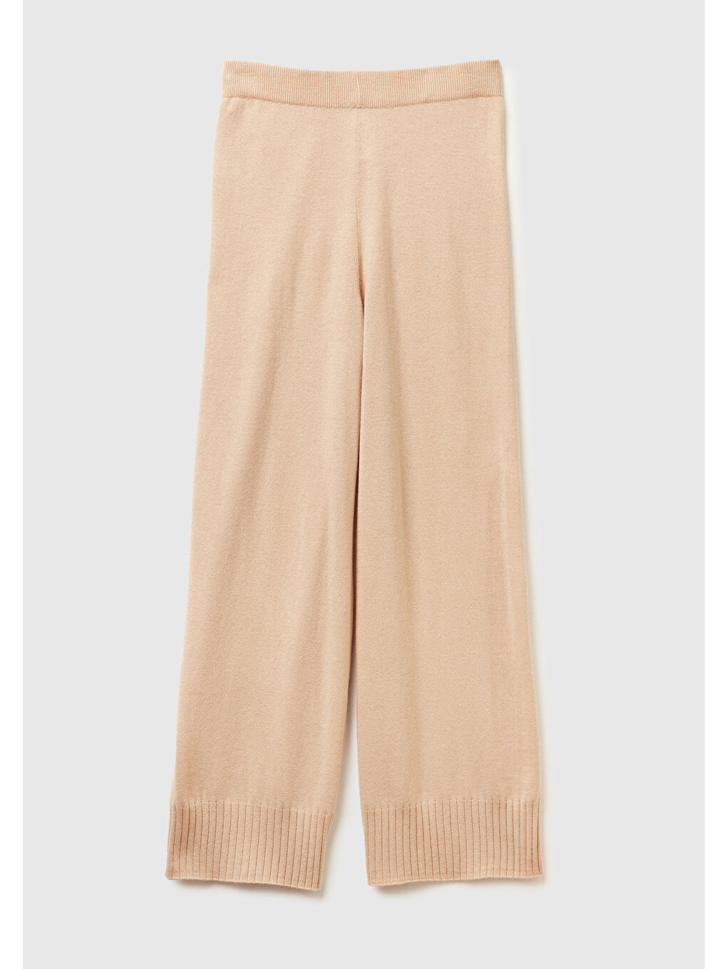 Kadın Bej Yün ve Kaşmir Karışımlı Ribana Detaylı Triko Pantolon-1