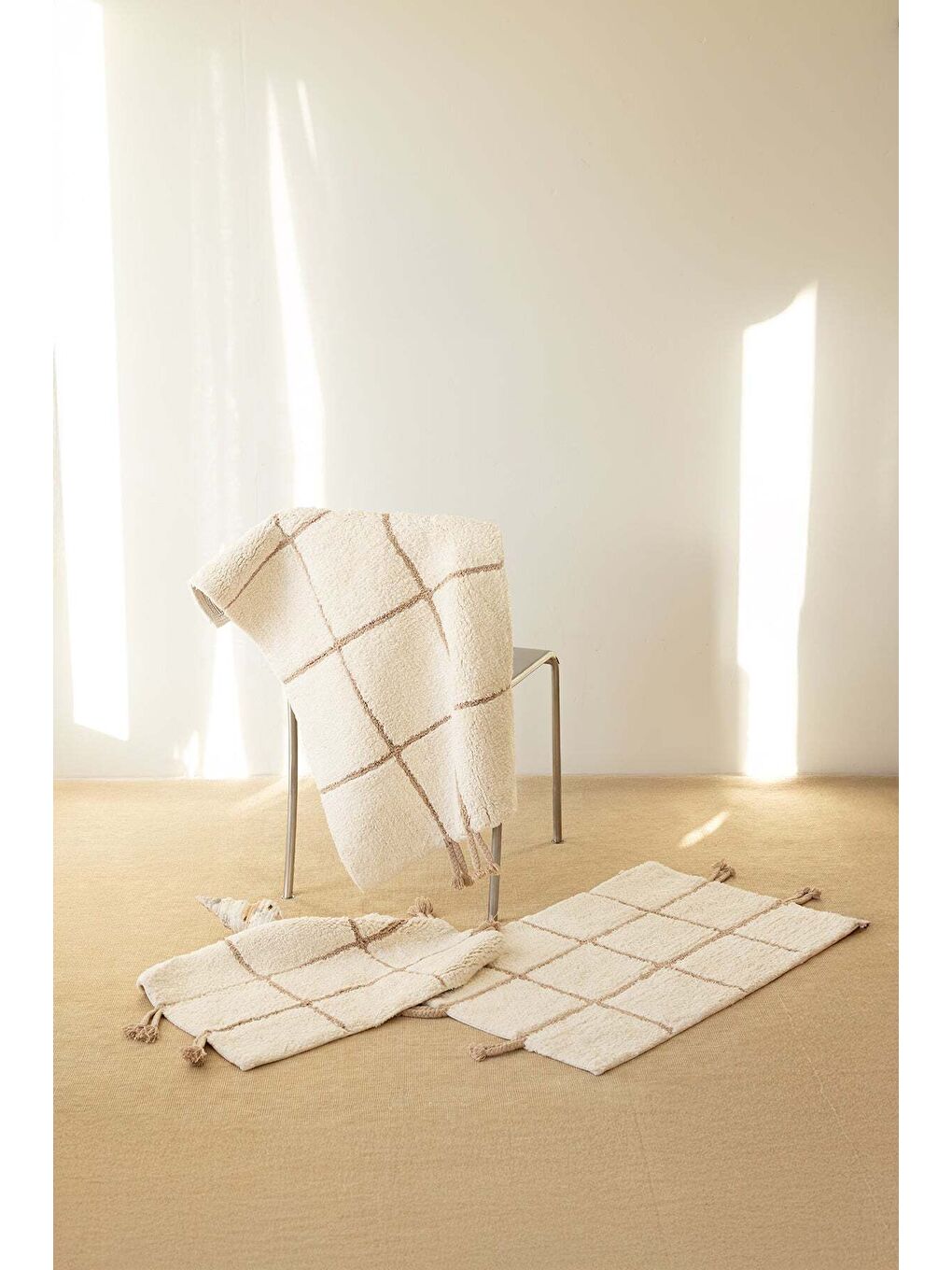 Elani Tekli Banyo Paspası %100 Pamuk 50x80 cm Bej-2