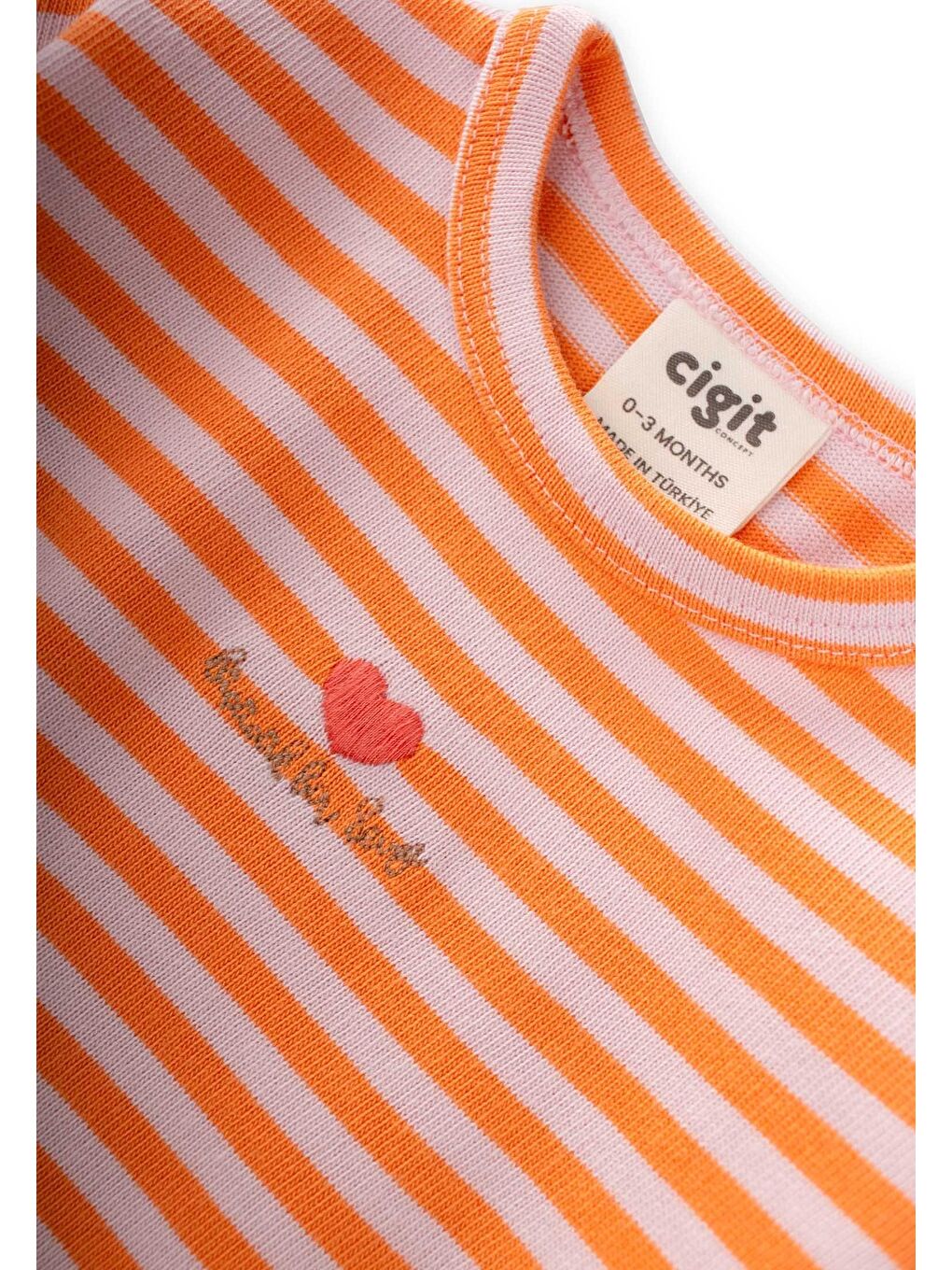 Pembe Çizgili Triko Kız Bebek Takım 0-3 Yaş Pudra Şeftali Çizgili-2