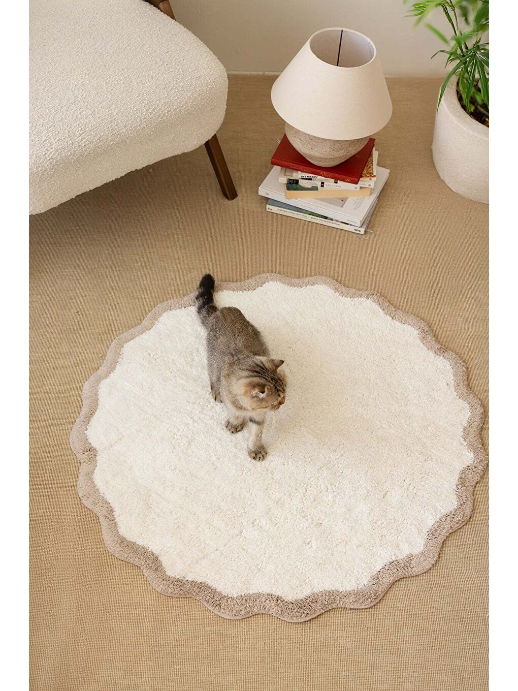 Scallop Yuvarlak Banyo Paspası Bambu 90x90 Bej