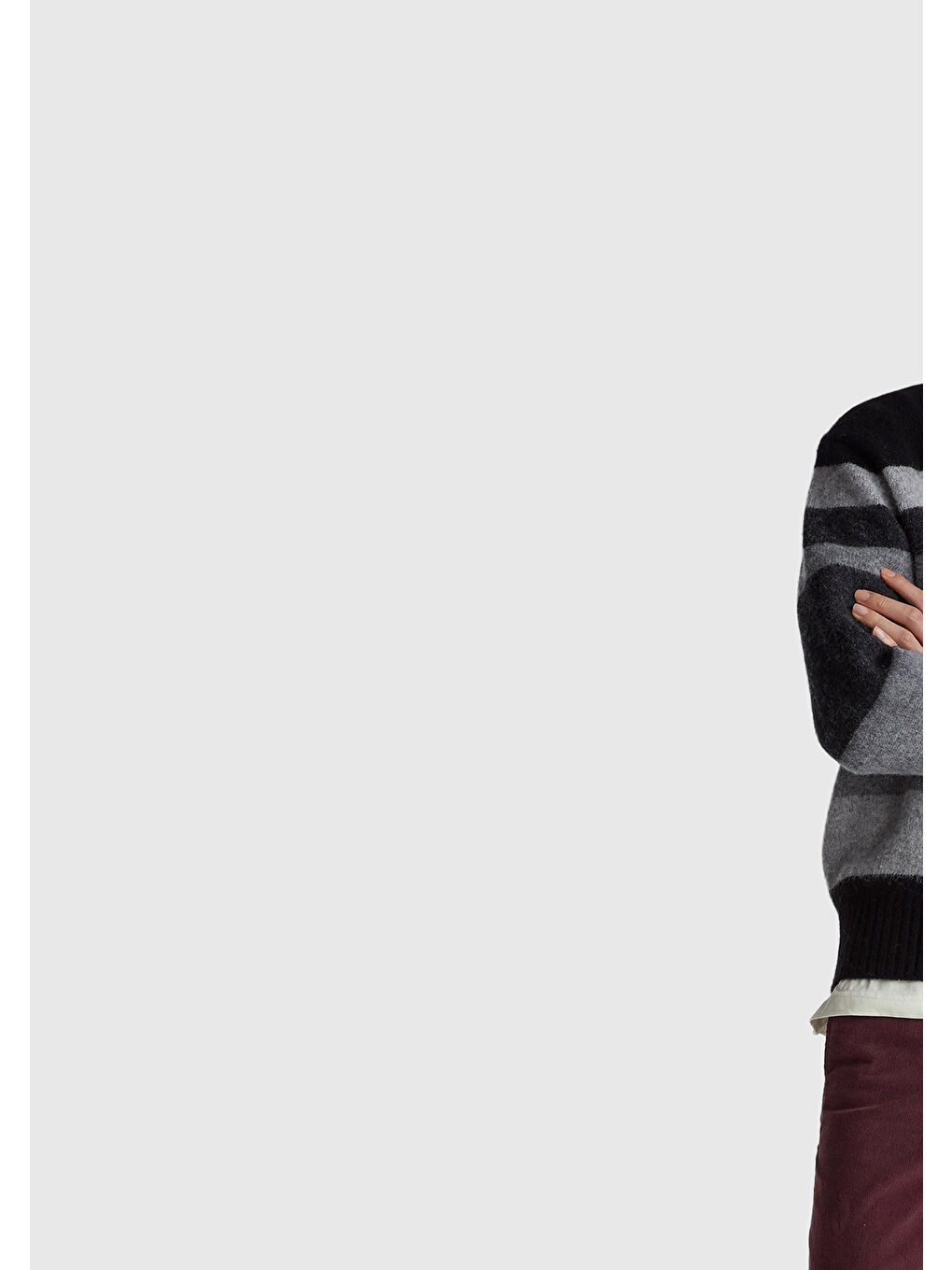 Erkek Siyah %100 Yün Renk Bloklu Bisiklet Yaka Kazak-4