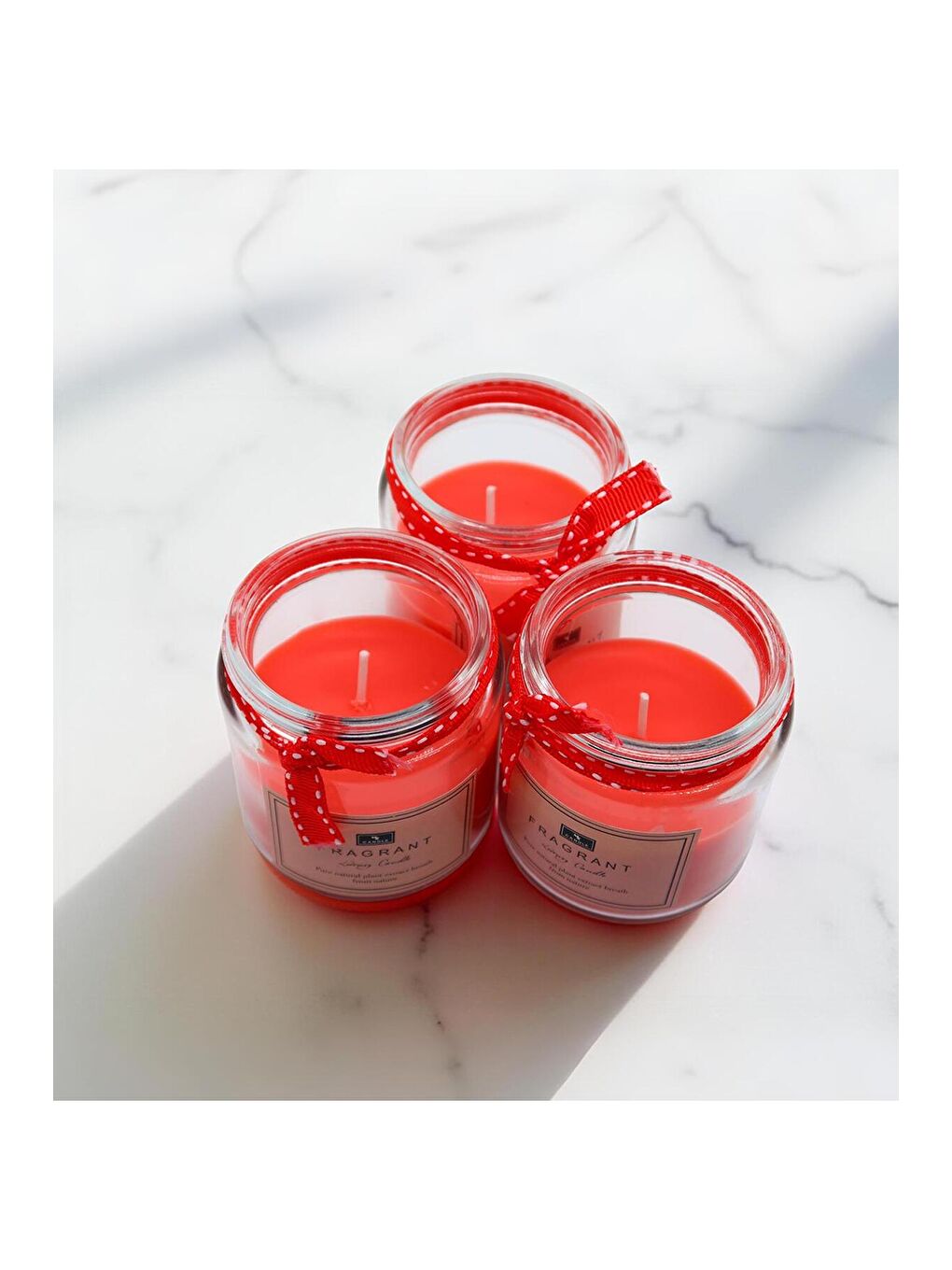 Karışık Kurdeleli Kavanozda 3'lü Kırmızı Mum-1