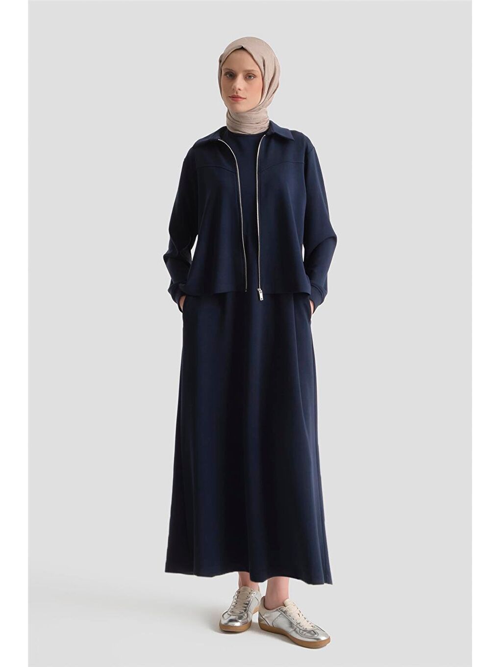 Ceketli Elbise Modal Takım Lacivert