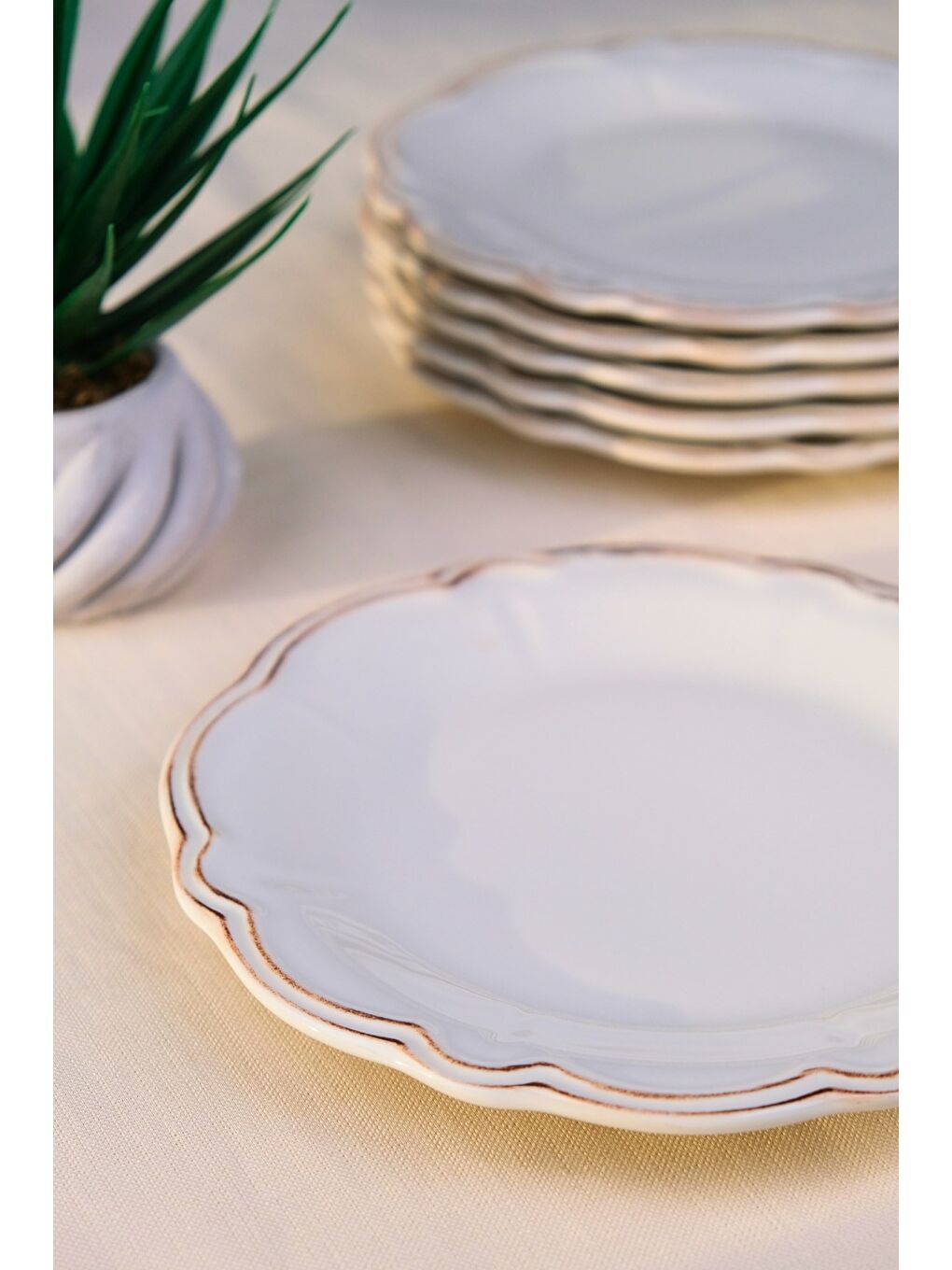 Beyaz Porselen Antik Stoneware Pasta Tabağı 20,50cm 6 Kişilik 6 Parça-2