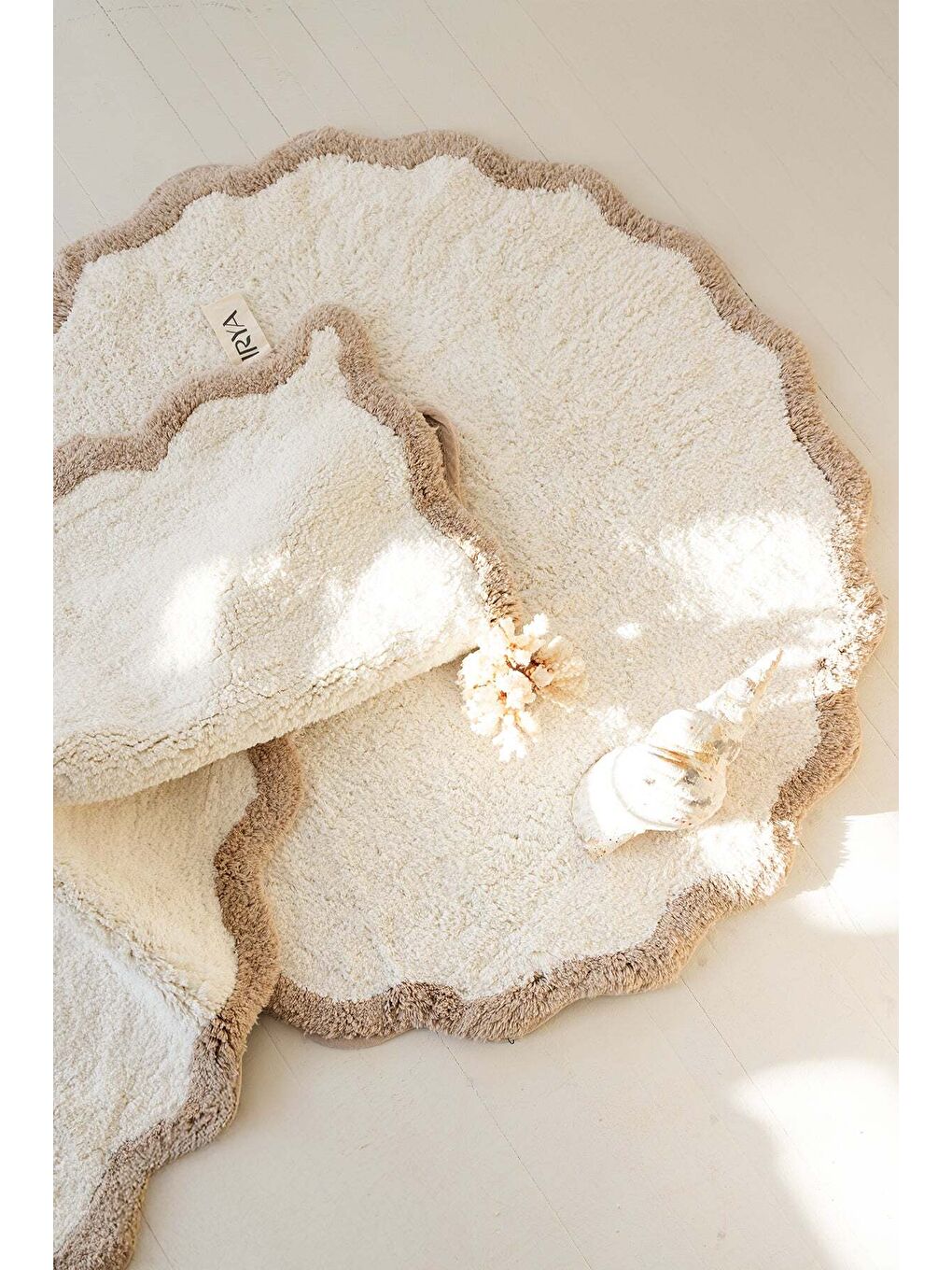 Scallop Yuvarlak Banyo Paspası Bambu 90x90 Bej-2