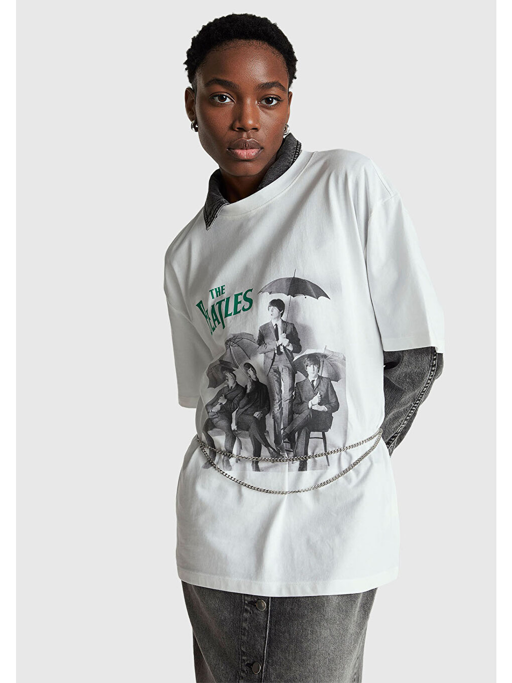 Unisex Beyaz-Siyah %100 Pamuk The Beatles Baskılı T-Shirt