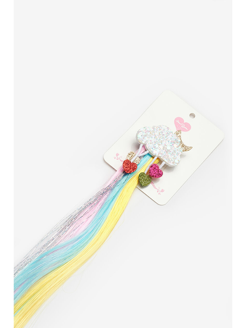 Karışık Çok Renkli Bulut Figürlü Sallantılı Kalp Detaylı Saçlı Kız Çocuk Klips Toka-1