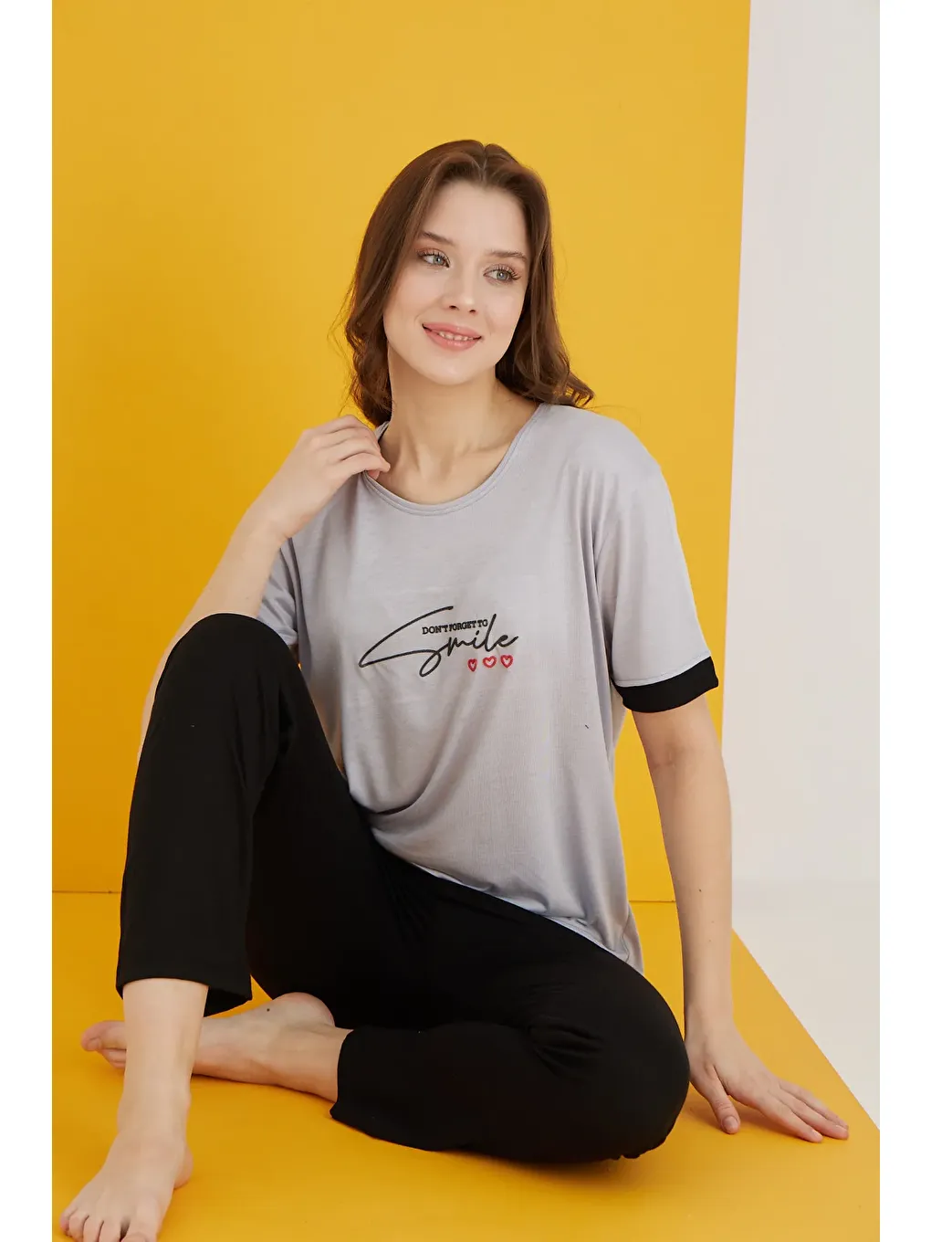 Gri Viskon Pijama Takımı 7042-15