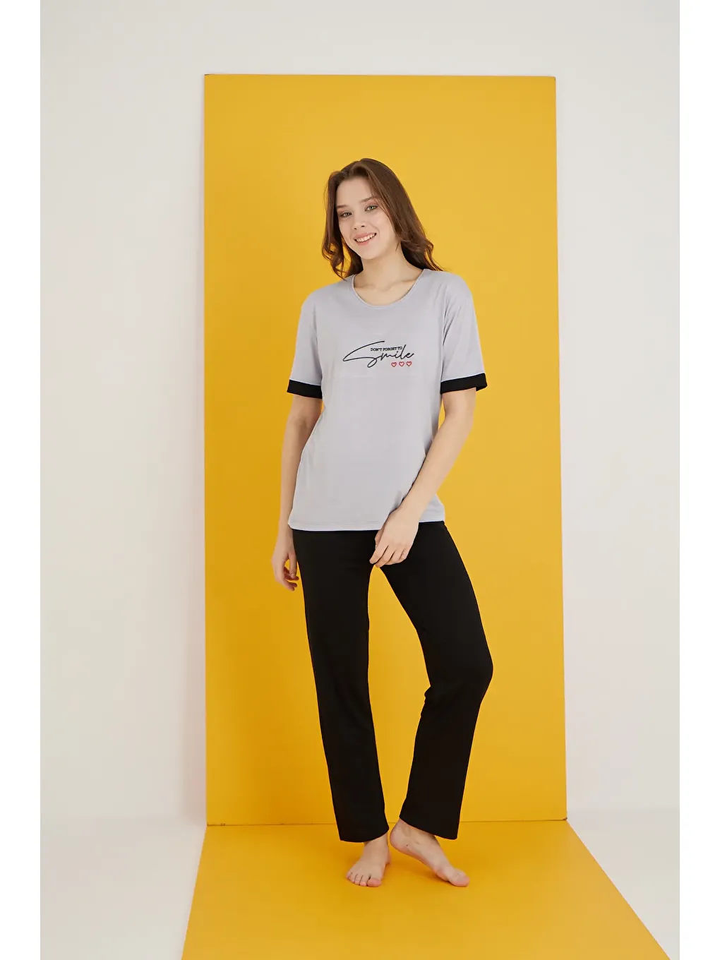 Gri Viskon Pijama Takımı 7042-15-1