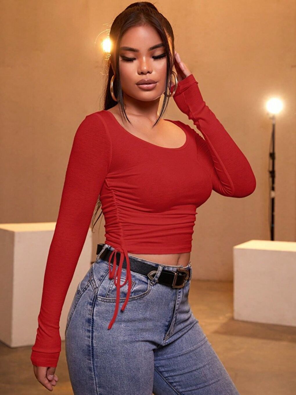 Kadın Kırmızı Kaşkorse Kumaş Bluz-1