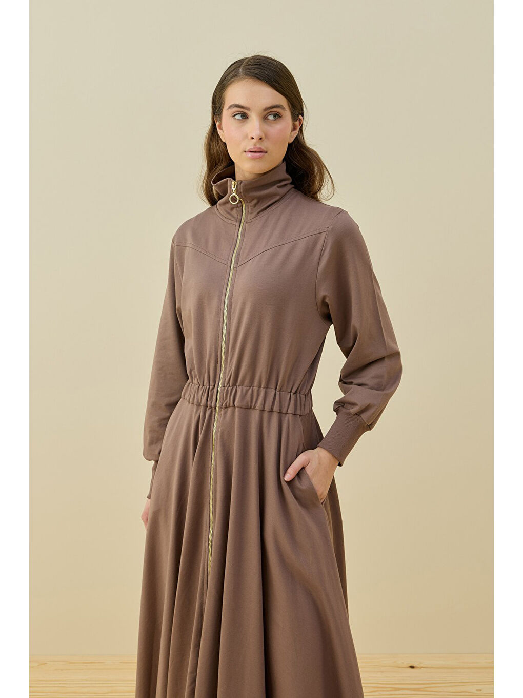 Kahverengi Penye Kolej Elbise 1796 Mocha-1