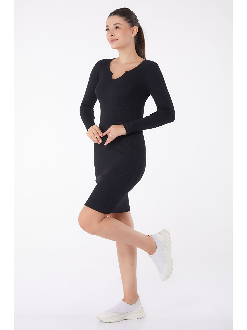 Midi Elbise Siyah - 26122-2