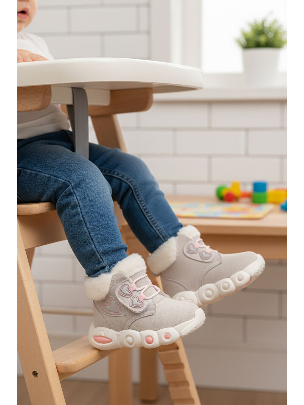 Pembe Buz Kilit Bağcıklı Hafif Desenli Kız Çocuk Bot Lici B-3