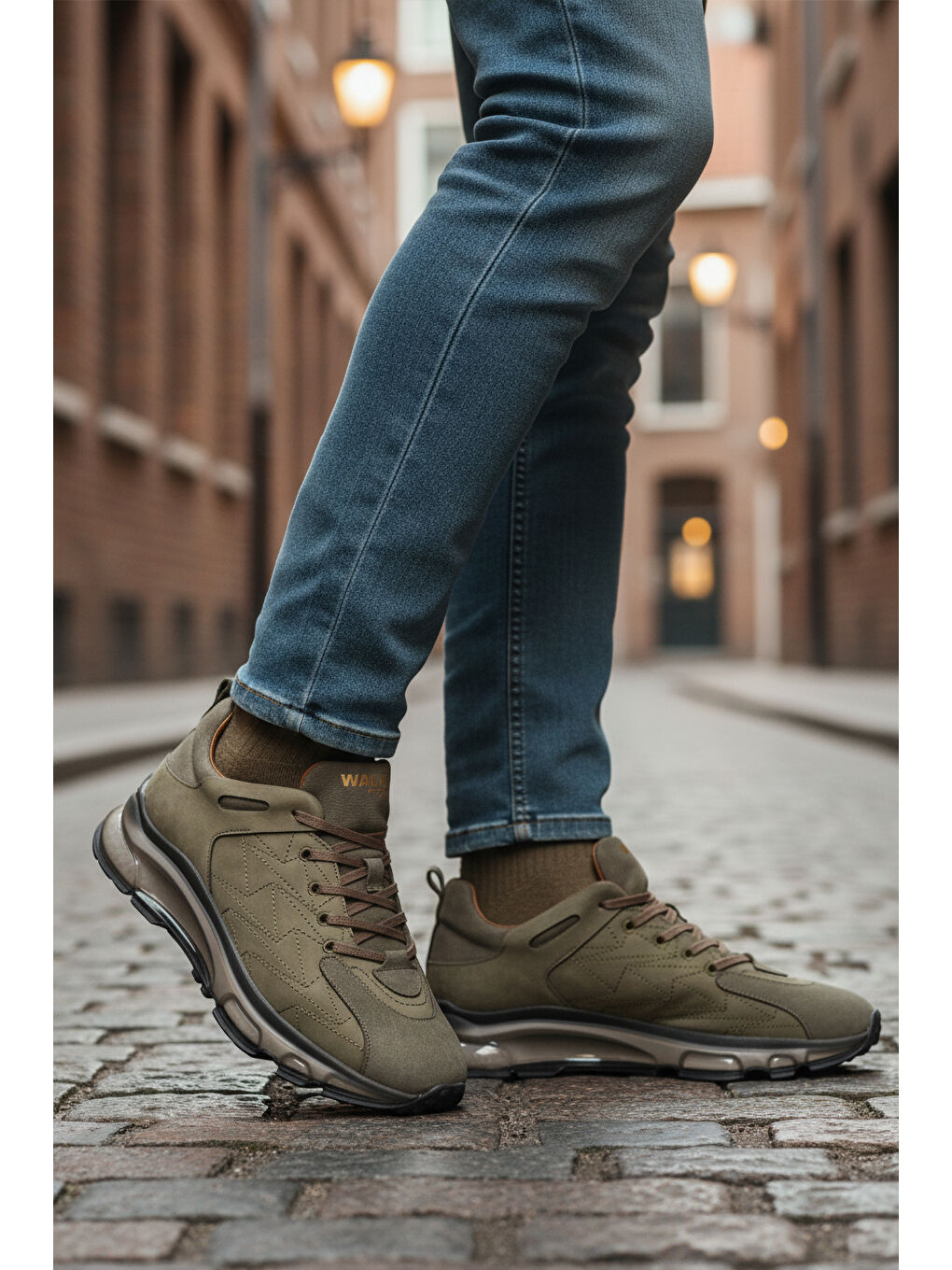 Haki Bağcıklı Hakiki Deri Erkek Spor Ayakkabı 2623 M-2