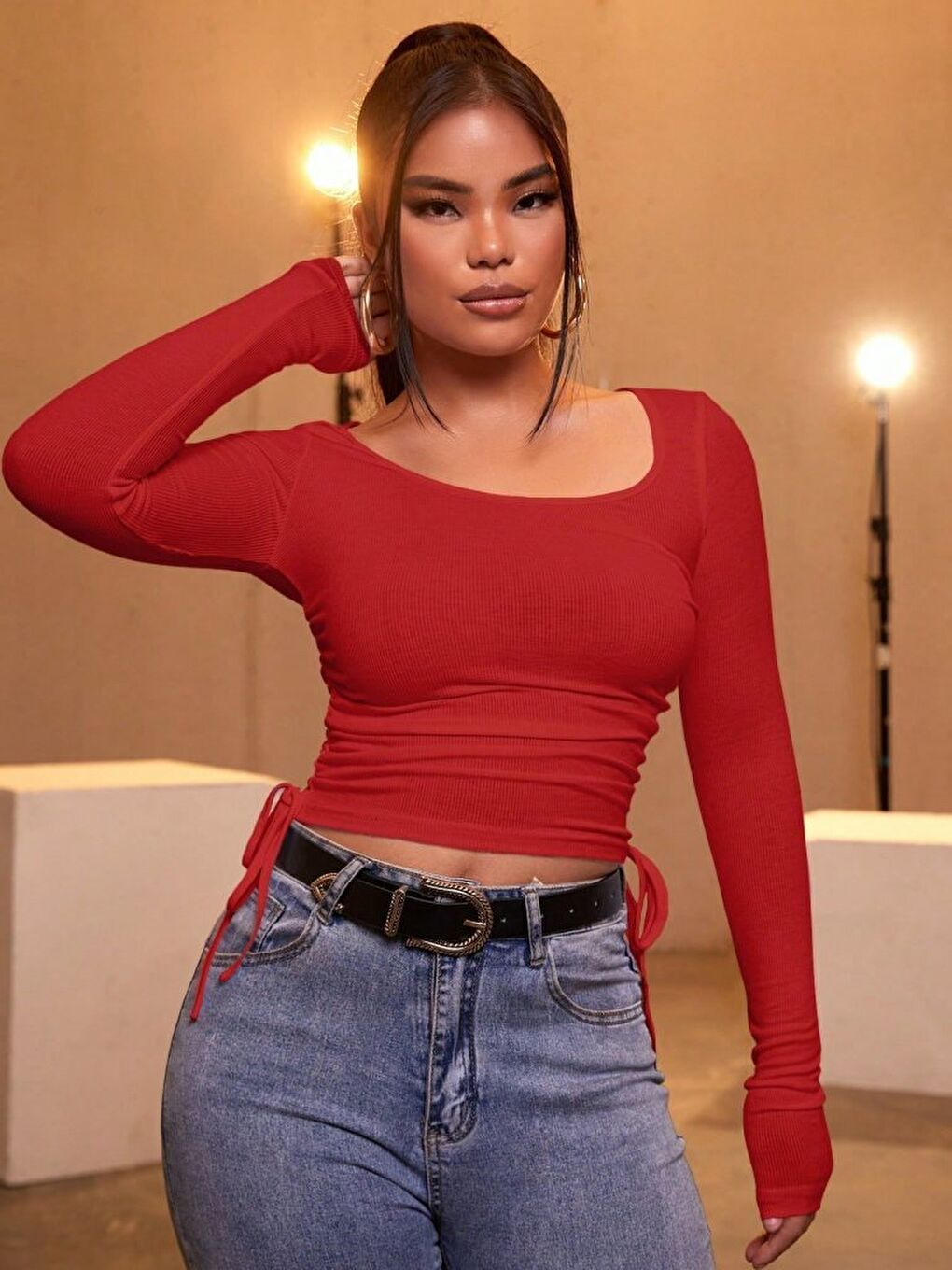 Kadın Kırmızı Kaşkorse Kumaş Bluz-2