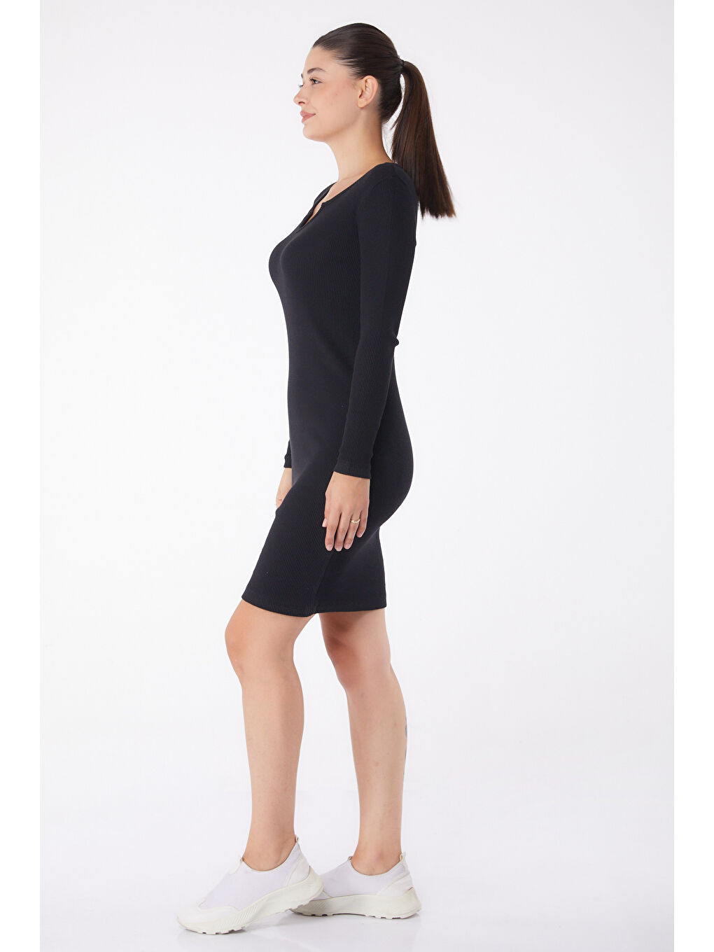 Midi Elbise Siyah - 26122-3