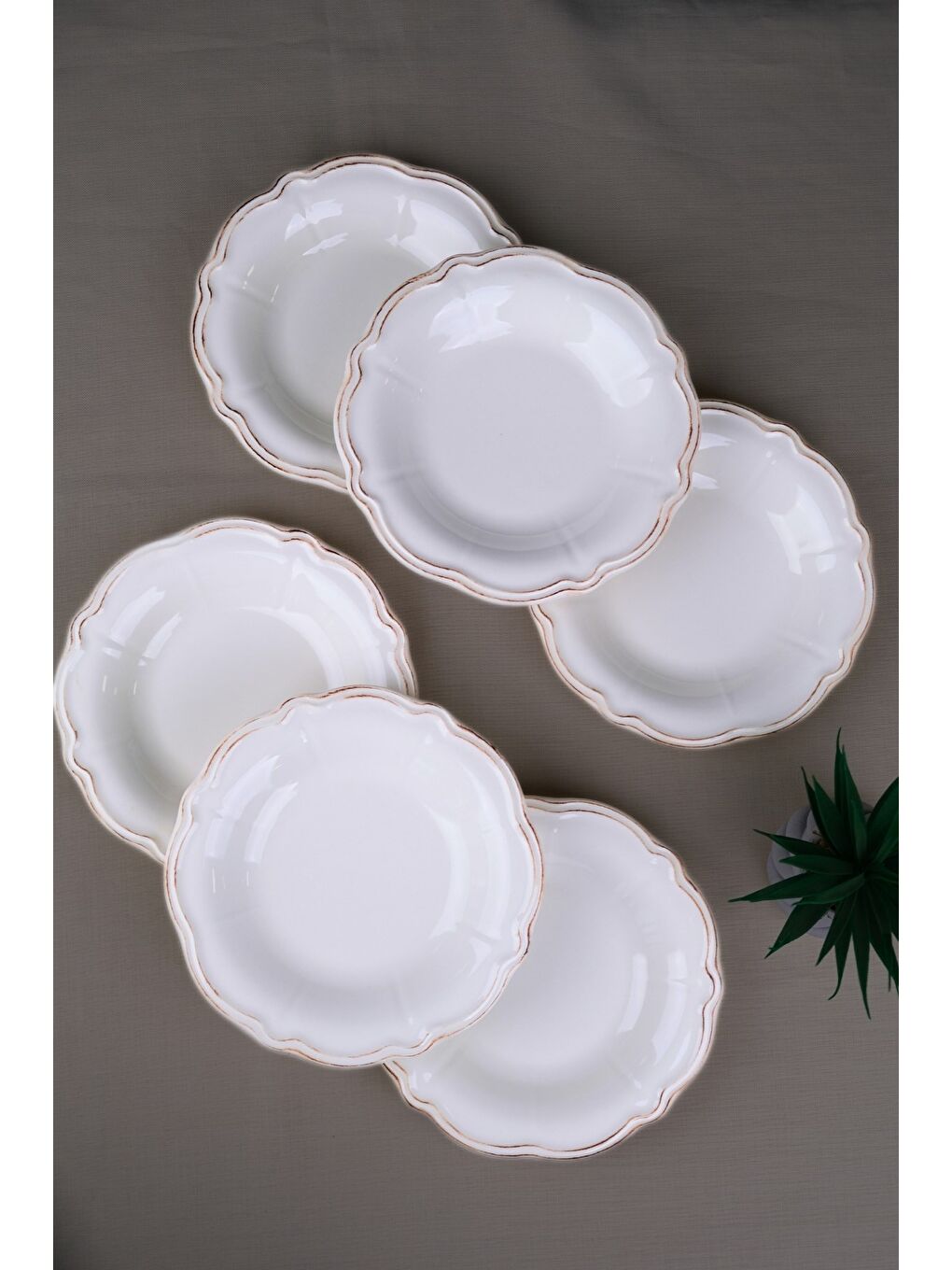 Beyaz Porselen Antik Stoneware Çukur Tabak 22cm 6 Kişilik 6 Parça