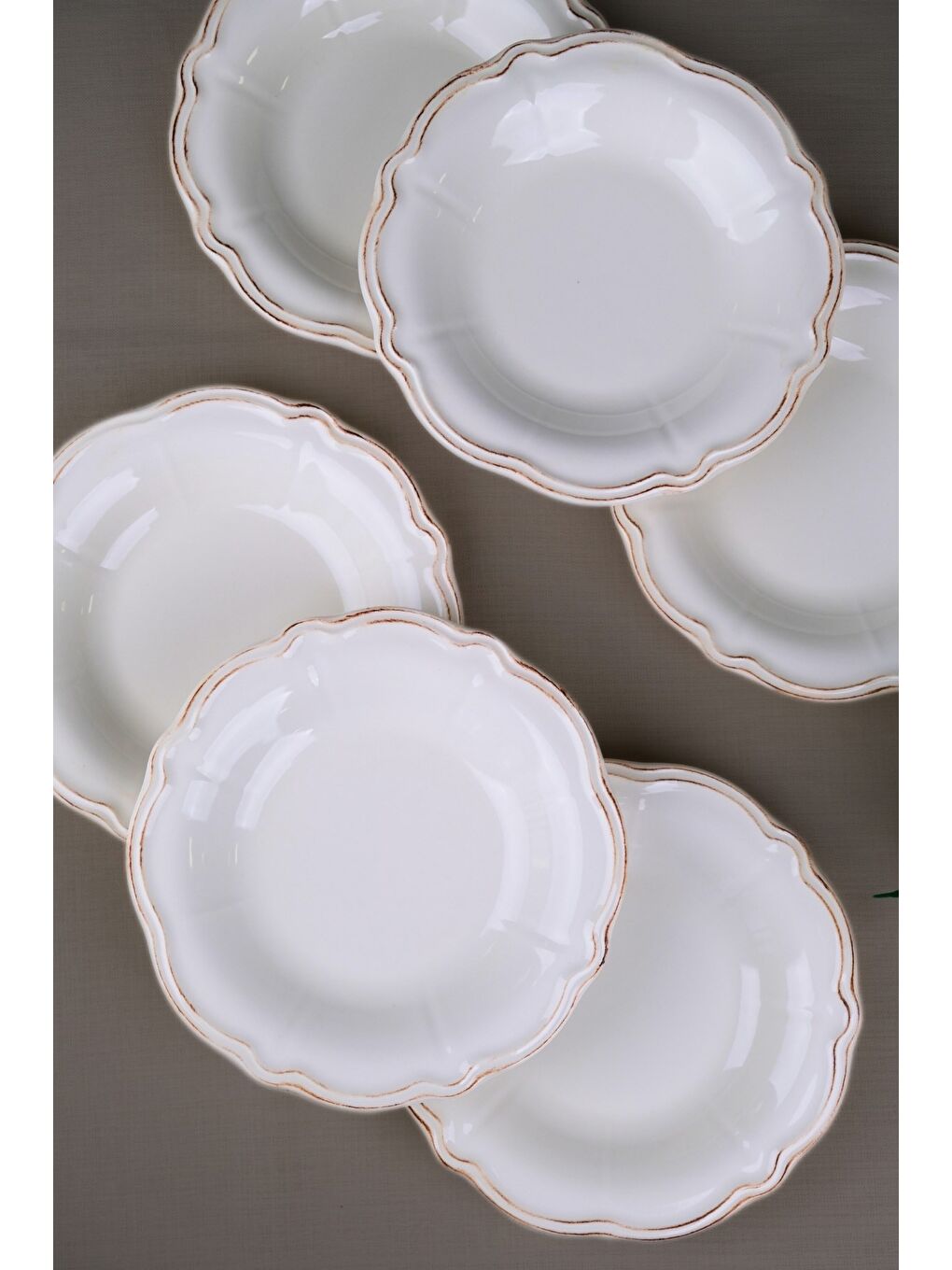 Beyaz Porselen Antik Stoneware Çukur Tabak 22cm 6 Kişilik 6 Parça-1