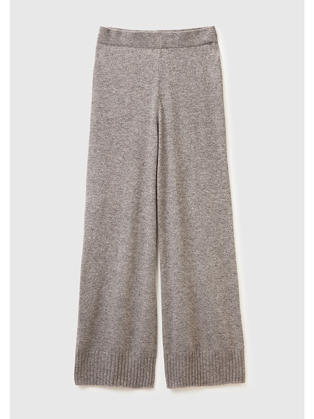 Gri Kadın Antrasit Melanj Yün ve Kaşmir Karışımlı Ribana Detaylı Triko Pantolon-1