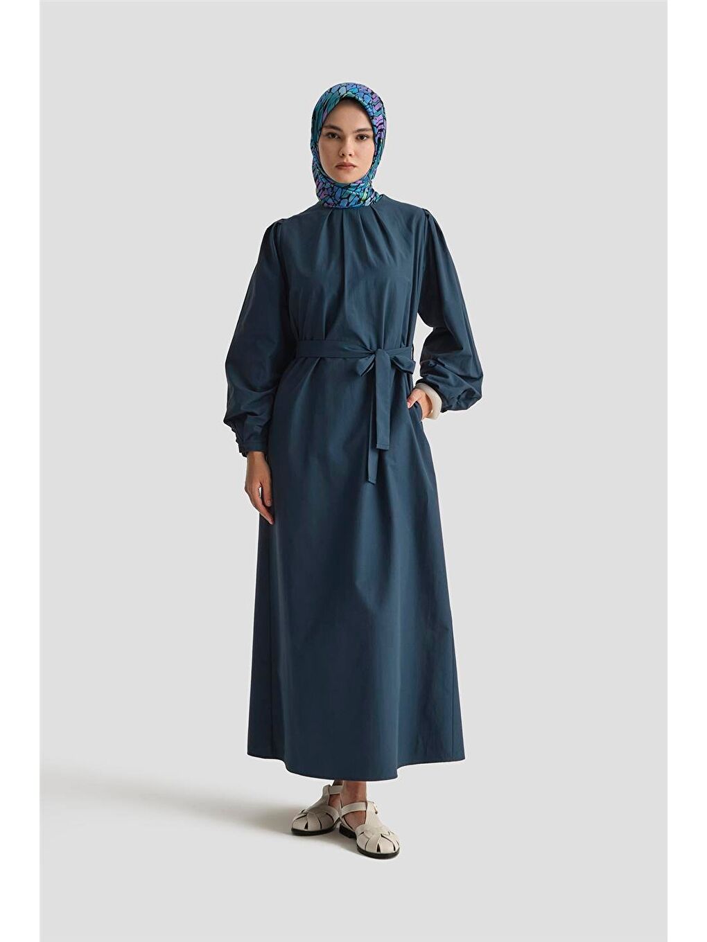 Mavi Pile Detaylı Pamuk Elbise 25Y9024 İndigo-1