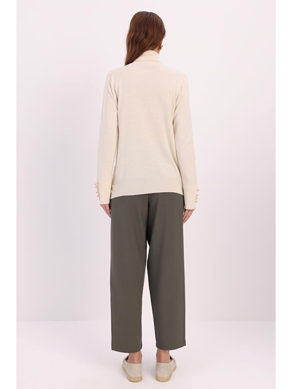 Bej Ten-Kolları Düğmeli Kazak-3