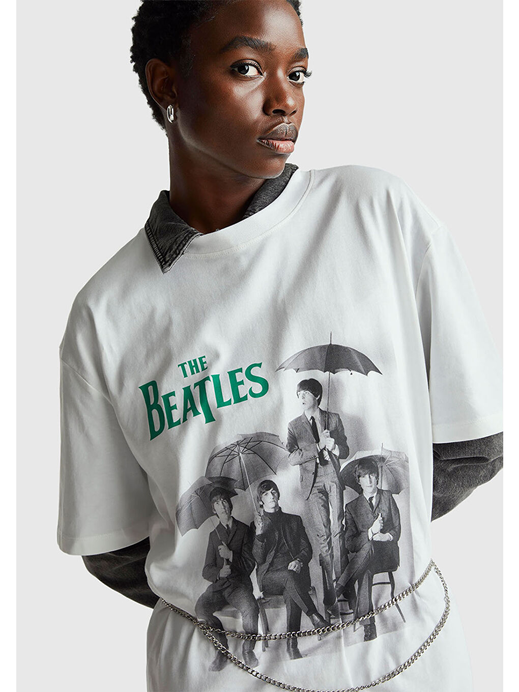 Unisex Beyaz-Siyah %100 Pamuk The Beatles Baskılı T-Shirt-7