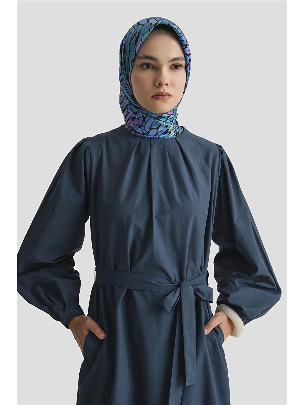 Mavi Pile Detaylı Pamuk Elbise 25Y9024 İndigo-2