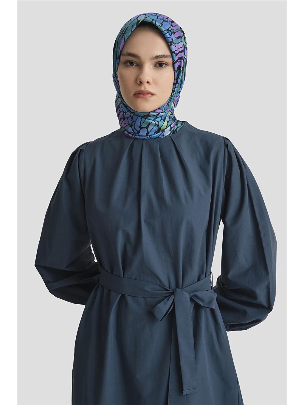 Mavi Pile Detaylı Pamuk Elbise 25Y9024 İndigo-3