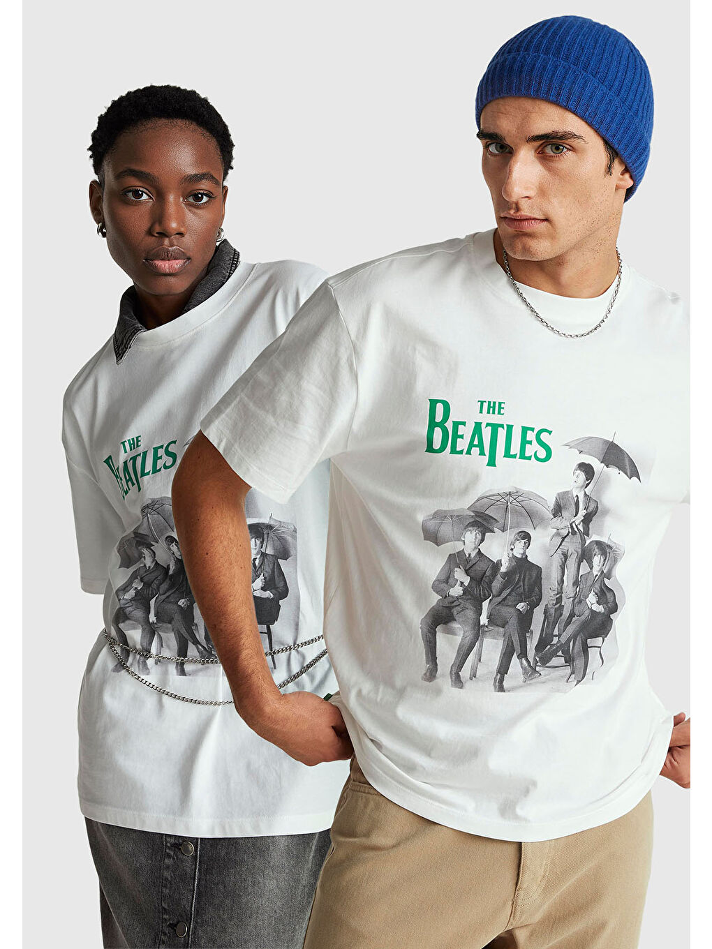 Unisex Beyaz-Siyah %100 Pamuk The Beatles Baskılı T-Shirt-8